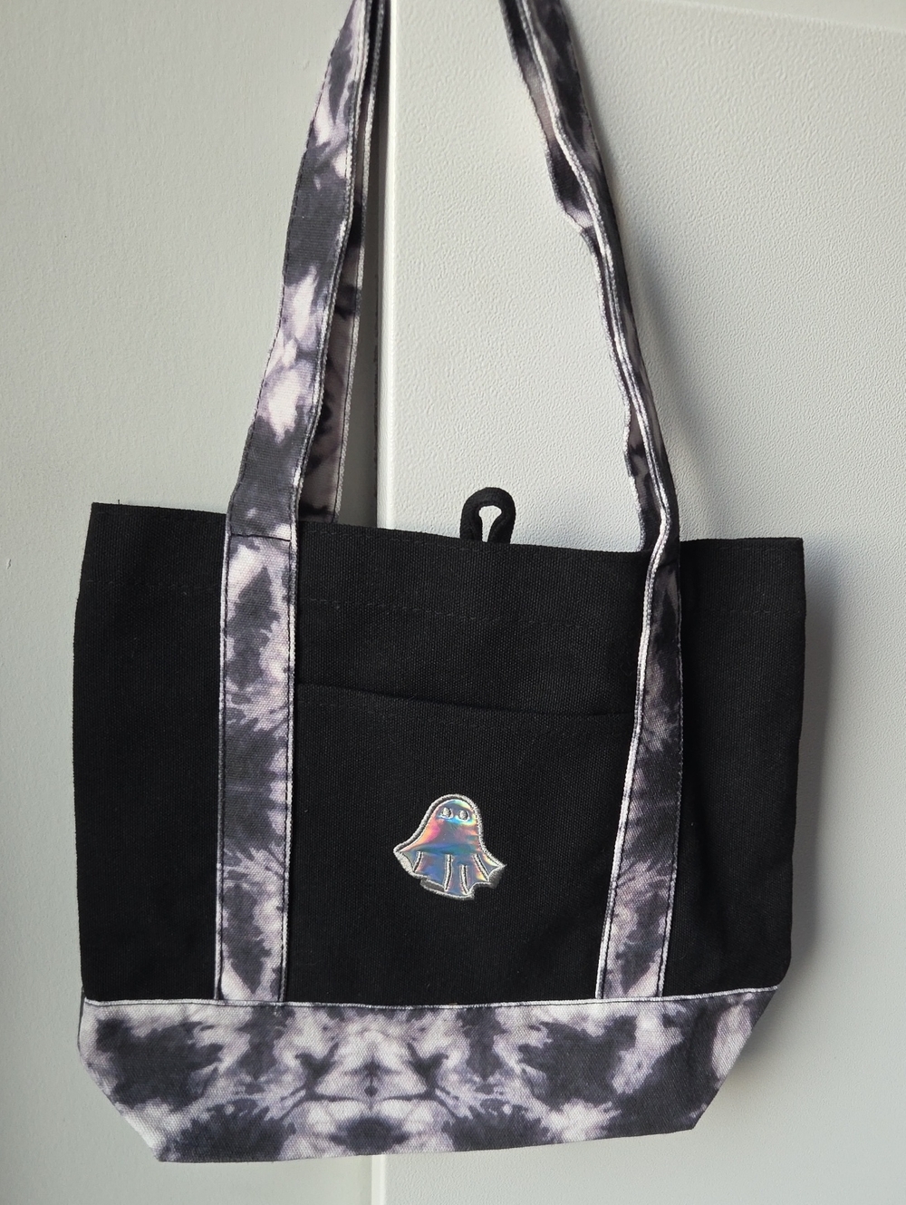 Black Canvas Tote with Ghost Accent